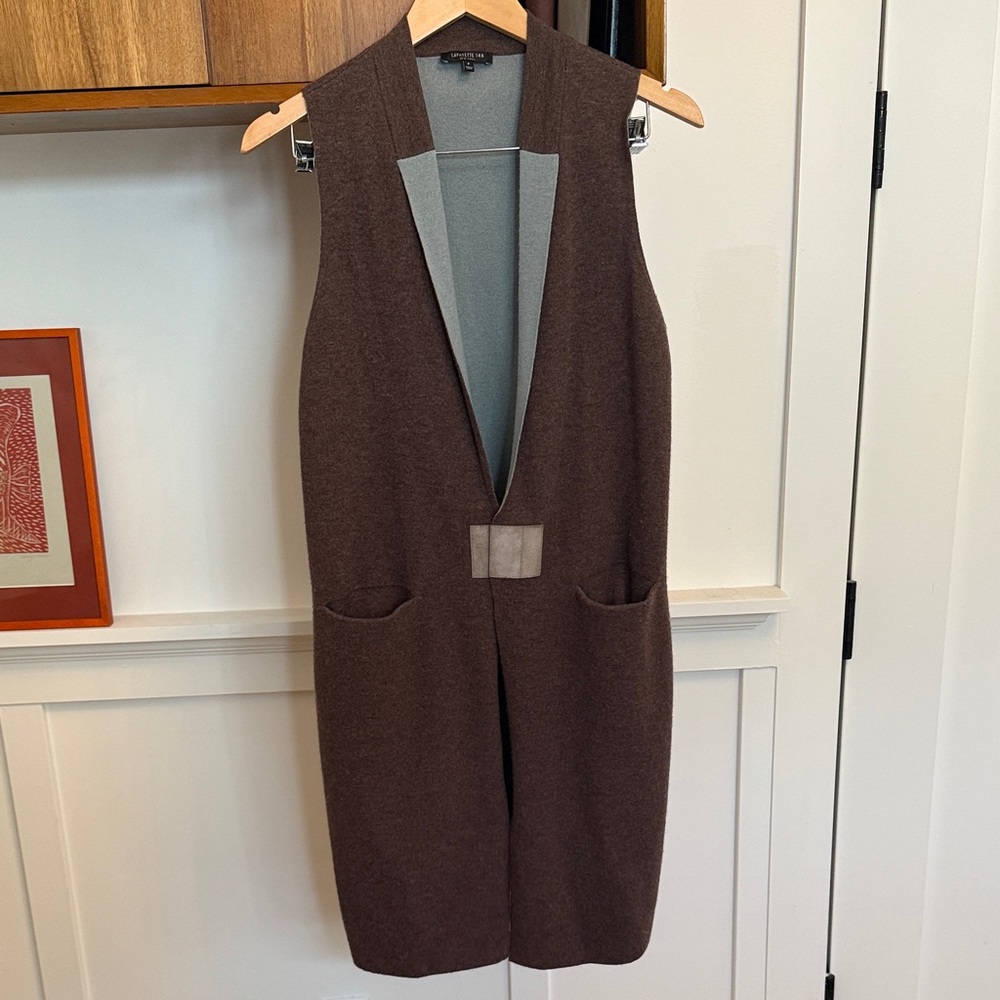 Lafayette 148 Brown Sleeveless Vest with Pockets Long